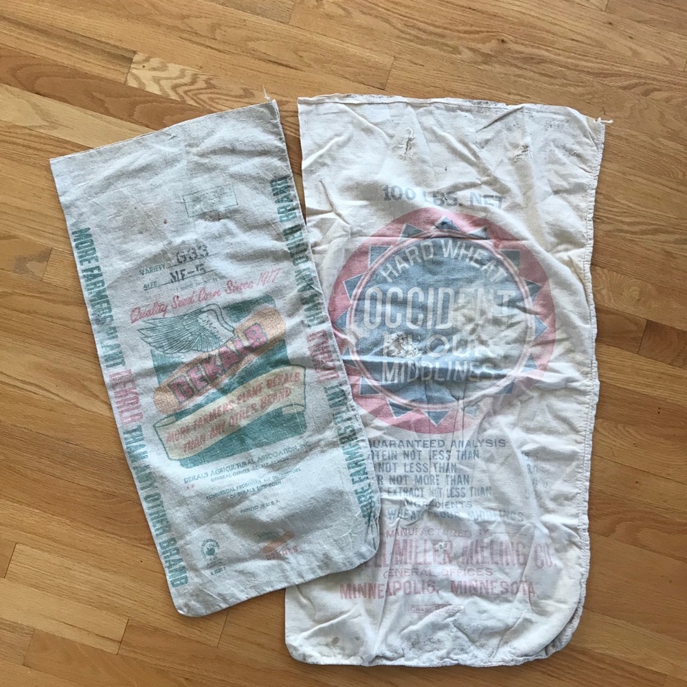 Grain sacks, set of 2 antique, rustic
